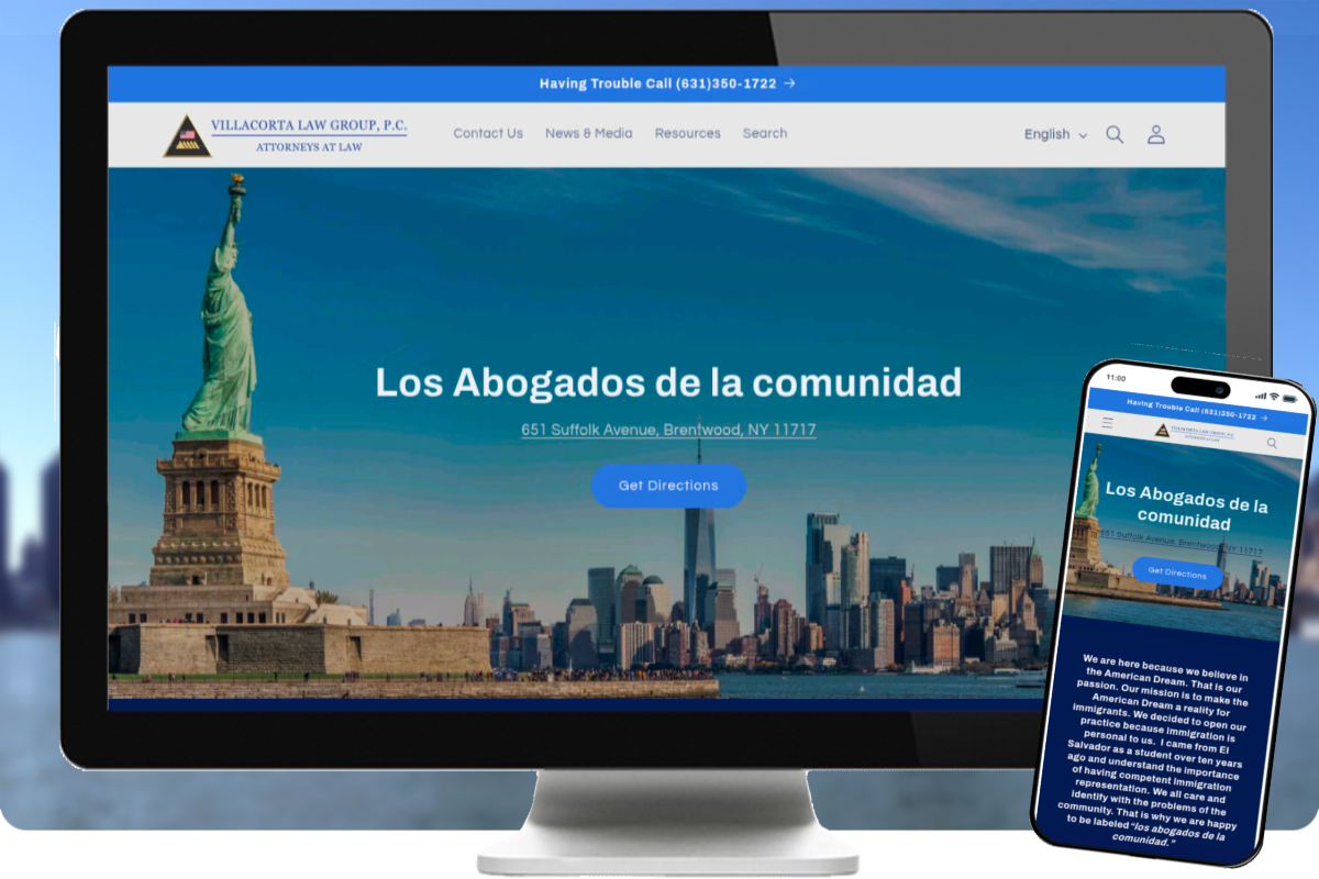 Villacorta Law Group bilingual Shopify website for a Long Island law firm